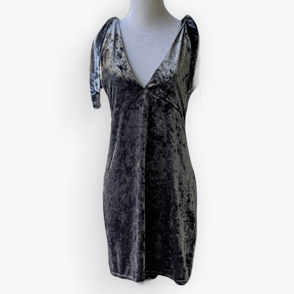 Whimsigoth Romantic Dark Fairy Gray Crushed Velvet Strappy Occasion Mini Dress~6